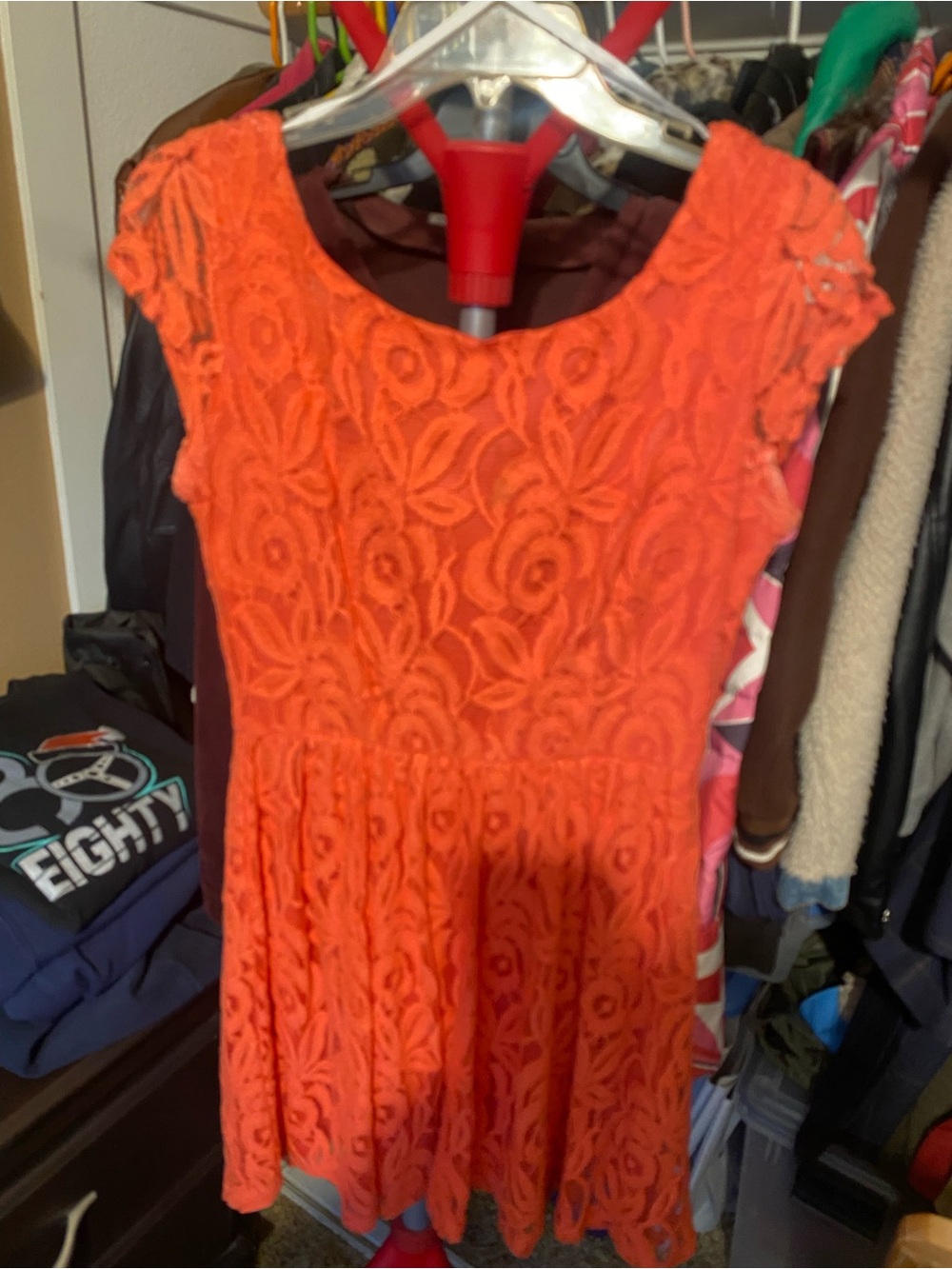B Darlin Orange Lace Fit & Flare Mini Dress